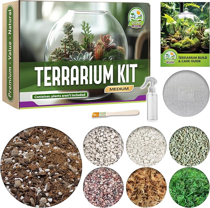 DUSPRO Recycle Terrarium Kit, Include Potting Soil, Sphagnum Moss, Decorative by DUSPRO