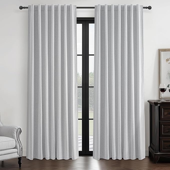 Light Grey Blackout Curtains 86 Inch Length 2 Panels Set by QJMYDECO