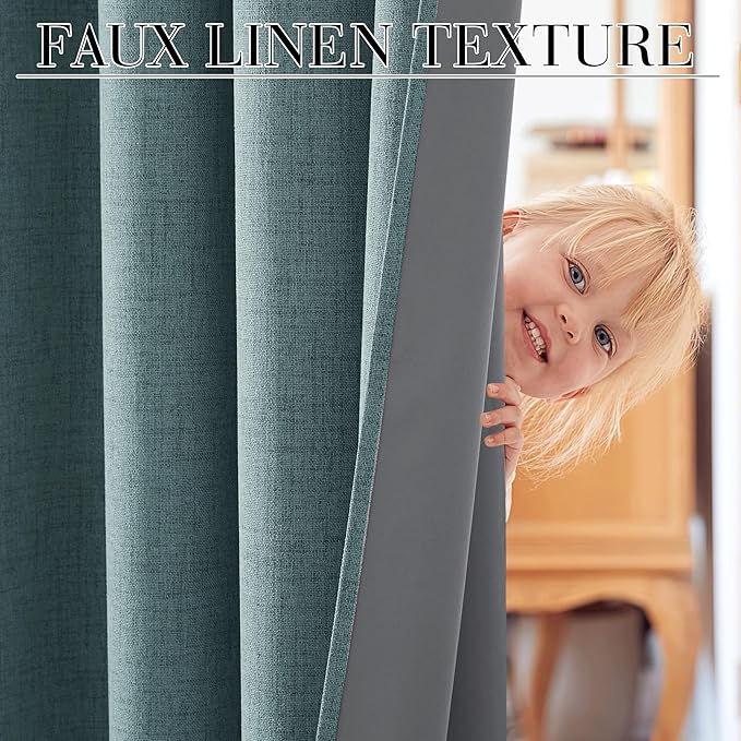 RYB HOME 100% Blackout Linen Textured Curtains 108 inches Long, Thermal - Image 3