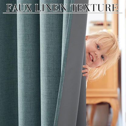 RYB HOME 100% Blackout Linen Textured Curtains 96 inches Long, Thermal - Image 3