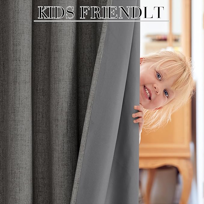 RYB HOME Grey 100% Blackout Curtains 63 inch Long, Light Blacking & Thermal - Image 5