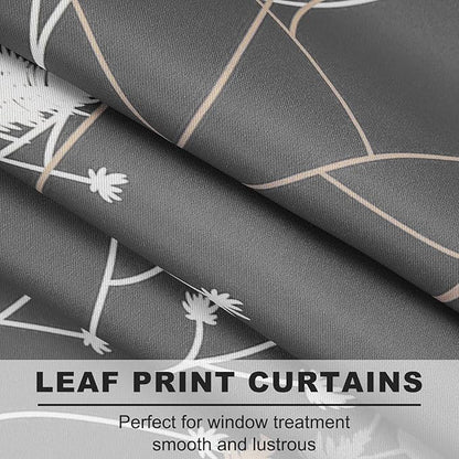 Gray-Blue Leaves Blackout Curtains 63 Inch Length, Room Darkening Curtains - Image 2