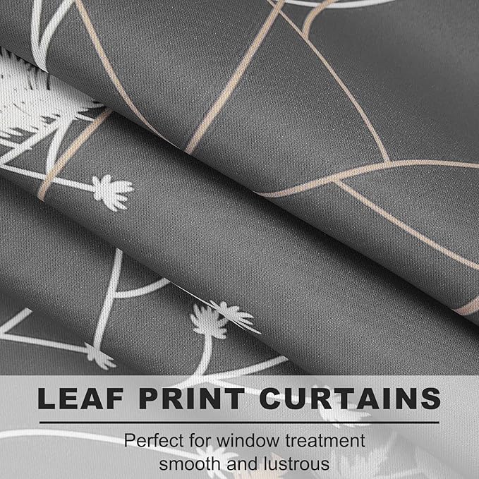 Gray-Blue Leaves Blackout Curtains 84 Inches, Room Darkening Curtains - Image 2