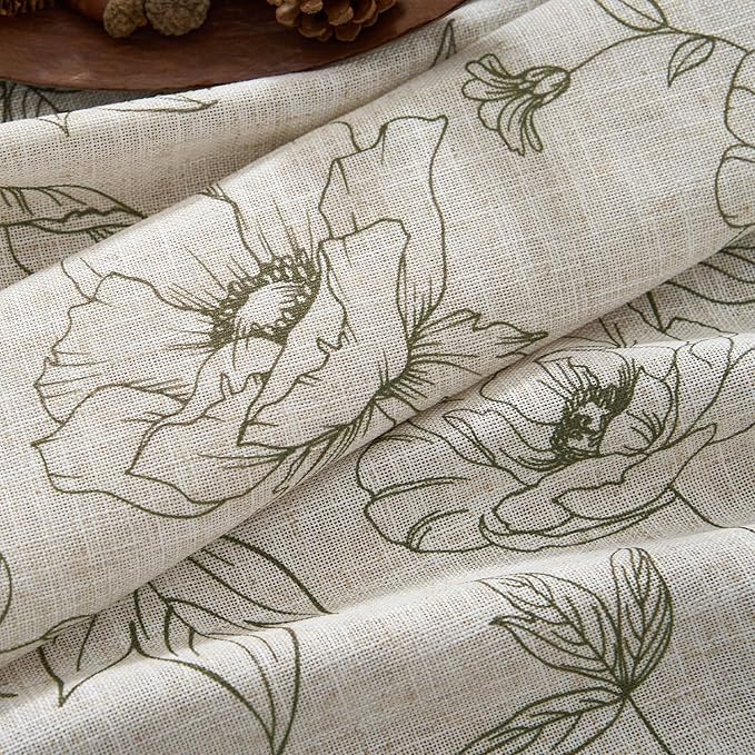 jinchan Floral Linen Curtains for Living Room 63 Inch Length Green Flower - Image 4