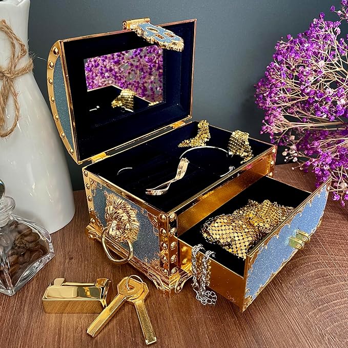 Retro Jewelry Box Arched Vintage Rectangular Metal Chest Necklace Ring Earrings - Image 4
