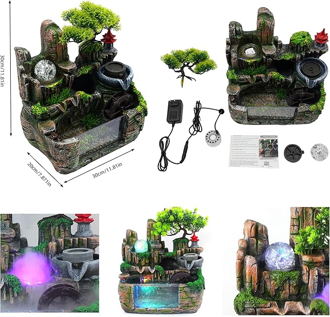 11.81" Creative Desktop Fountain Waterfall Bonsai w/LED Lights & Atomizer - Image 3