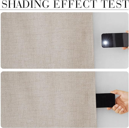 RYB HOME Natural Beige 100% Blackout Curtains 63 inch Long, Light Blacking & - Image 2