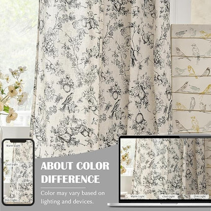 jinchan Linen Floral Curtains for Living Room 96 Inch Length Black Printed - Image 5