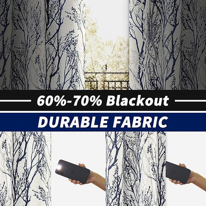 DriftAway Linen Printed Blackout Curtains Tree Branch Pattern Double Layer 84 - Image 2