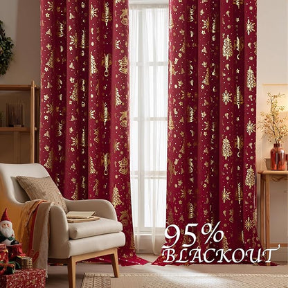 NICETOWN 2 Panels Christmas Red Rod Pocket Curtains 52 x 95 Inch, Festive Room - Image 4