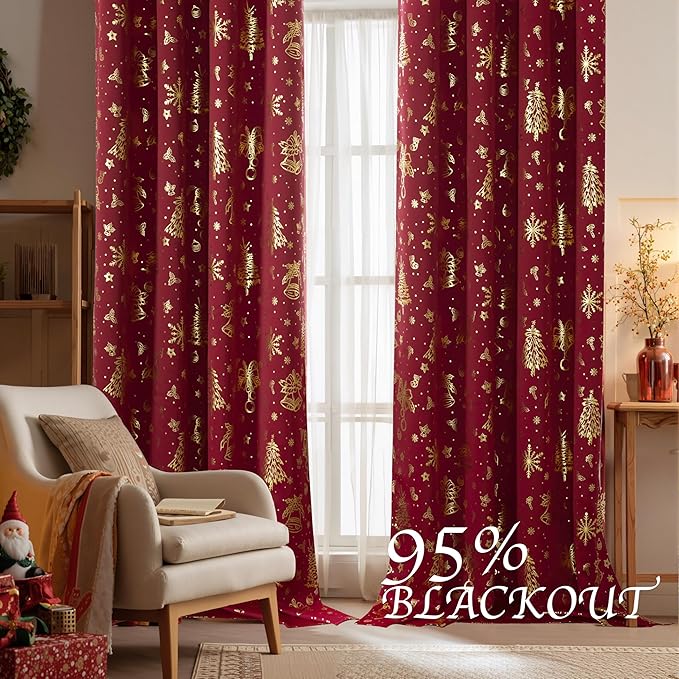 NICETOWN 2 Panels Christmas Red Rod Pocket 42 x 36 Inch Valance Curtains - Image 4