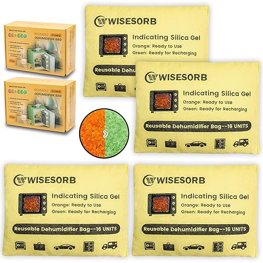 4 Pack 500G Reusable Silica Gel Desiccant Dehumidifier Bags, Color Indicating by Wisesorb