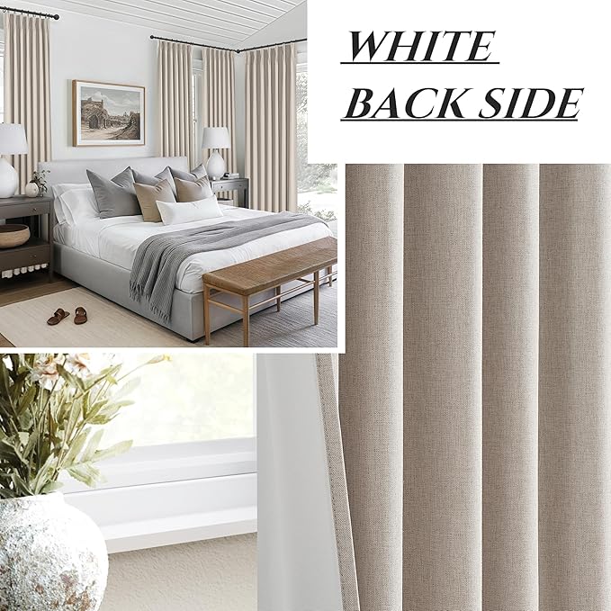 Grey Flax Beige 120 Inch Length Linen Pinch Pleated Viral Thick 10 ft Curtains - Image 7