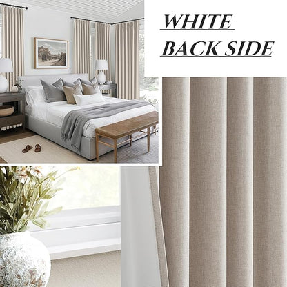 Grey Flax Beige 120 Inch Length Linen Pinch Pleated Viral Thick 10 ft Curtains - Image 7