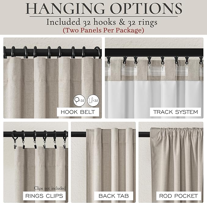 Grayish Flax Linen Blend Black Out Curtains 95 Inch Long - Image 3