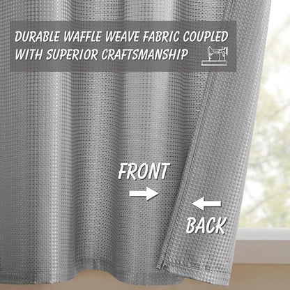 Home Queen Grey Waffle Bathroom Window Curtains, Short Water Repellent Rod - Image 3