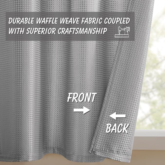 Home Queen Grey Waffle Bathroom Window Curtains, Short Water Repellent Rod - Image 4