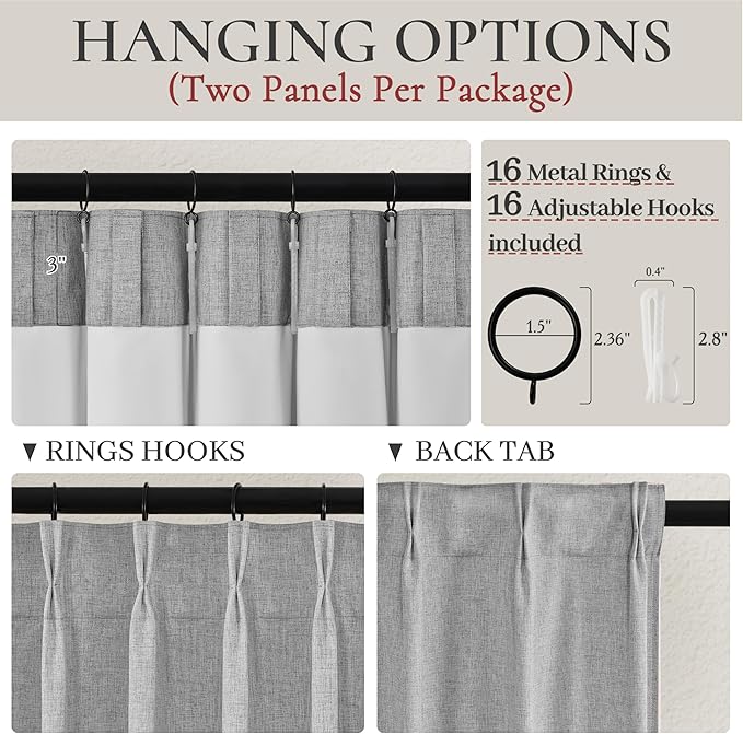 Pinch Pleated Light Grey Floor to Ceiling Curtains 102 Inch Long - Image 5