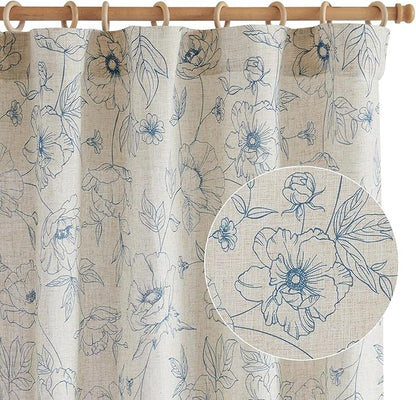 jinchan Floral Linen Curtains for Living Room 84 Inch Length Blue Flower - Image 9