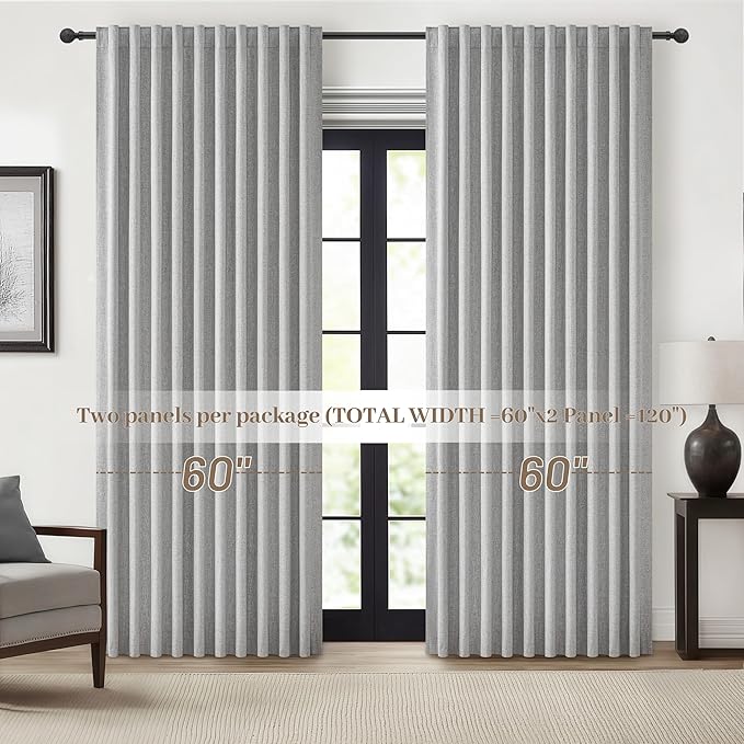 Grey Curtains 60 Inch Length Wide Pleated Blackout Curtain - Image 7