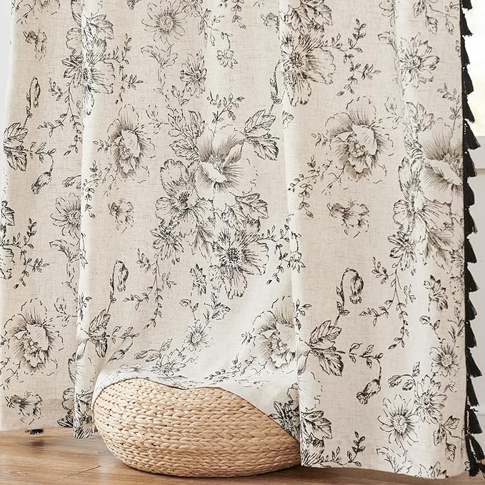 JINCHAN Linen Curtains Floral Curtains Living Room 96 Inch Long Printed - Image 8