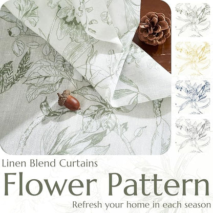 jinchan Floral Curtains 96 Inches Long Sage Green Flower Linen Farmhouse Curtain - Image 4