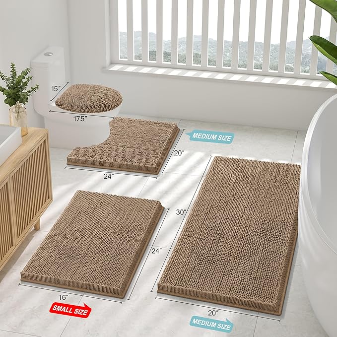 Smiry Luxury Chenille Bathroom Rugs 34x21, Extra Soft and Absorbent Shaggy Bath - Image 2