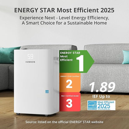 Kesnos 5, 000 Sq. Ft. Most Efficient Energy Star 2025 Dehumidifier - Image 3