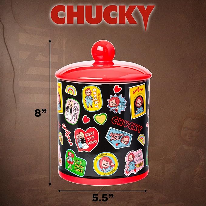 Silver Buffalo Chucky and Tiffany Sticker and Badges Pattern Ceramic Cookie - Image 2