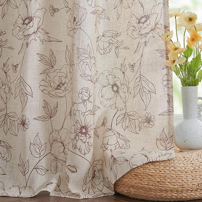 jinchan Floral Linen Curtains for Living Room 63 Inch Length Brown Flower - Image 7