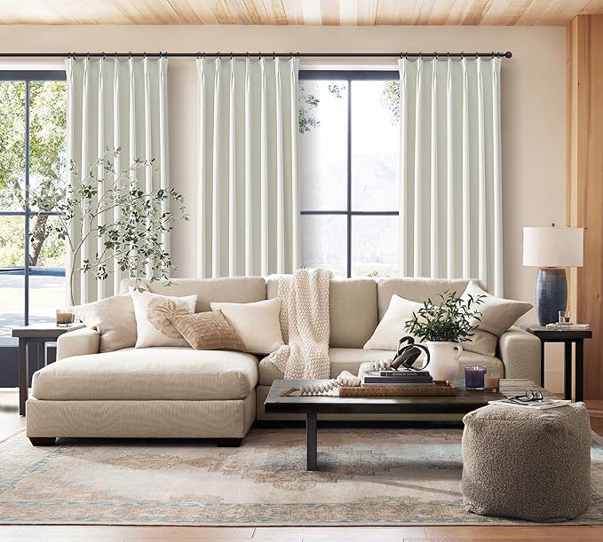 Beige White Linen Full Blackout Curtains 84 Inches Long, Viral Pinch Pleated - Image 7