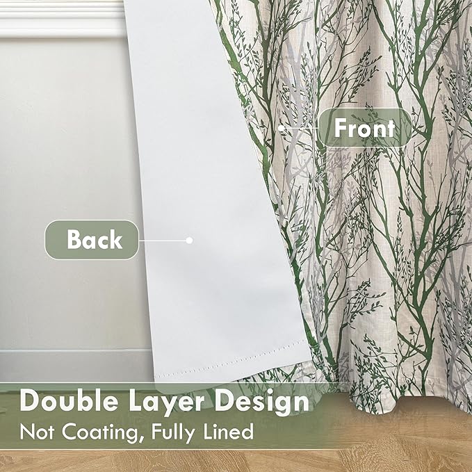DriftAway Linen Printed Blackout Curtains Tree Branch Pattern Double Layer 90 - Image 2