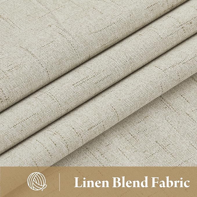 RYB HOME 100% Blackout Beige Linen Blackout Curtains, Thermal Insulated Privacy - Image 2