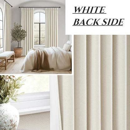 Room Darkening Cream Linen Curtains 90 Inches Long - Image 5