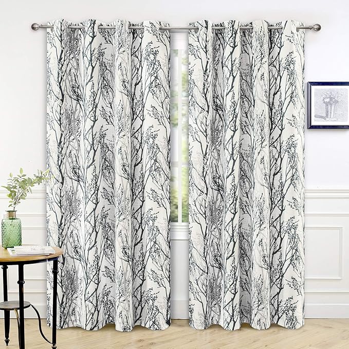 DriftAway Linen Printed Blackout Curtains Tree Branch Pattern Double Layer 84 by DriftAway