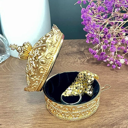 Crown Shape Jewelry Chest, Yurt Style Vintage Metal Gem Box, Round Alloy Retro - Image 3
