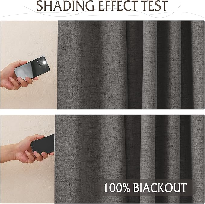 RYB HOME 100% Blackout Linen Textured Curtains 90 inches Long, Thermal - Image 5
