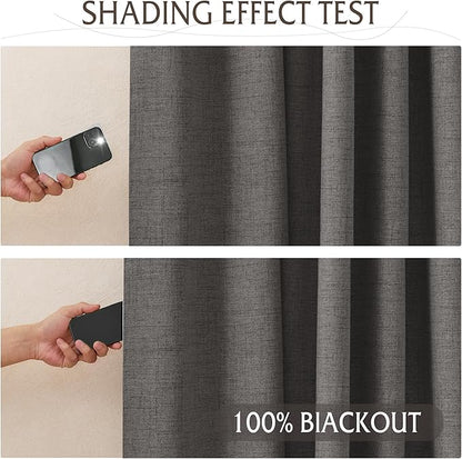 RYB HOME 100% Blackout Linen Textured Curtains 96 inches Long, Thermal - Image 5