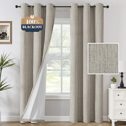 H.VERSAILTEX 100% Blackout Curtains Linen Textured Chenille Curtains Thermal by HVERSAILTEX