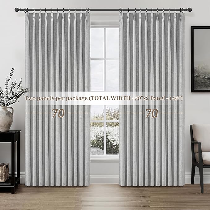Light Grey Blackout Curtains 70 Inches Extra Wide Pinch Pleated - Image 7