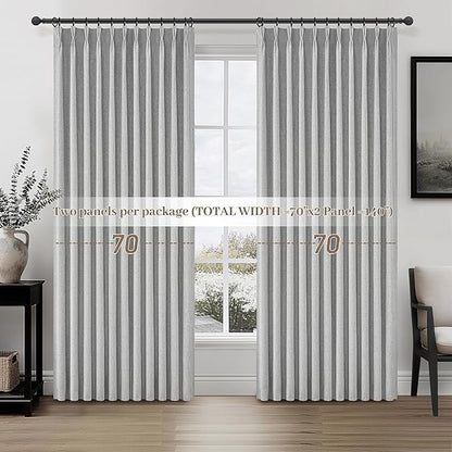 Light Grey Blackout Curtains 70 Inches Extra Wide Pinch Pleated - Image 7
