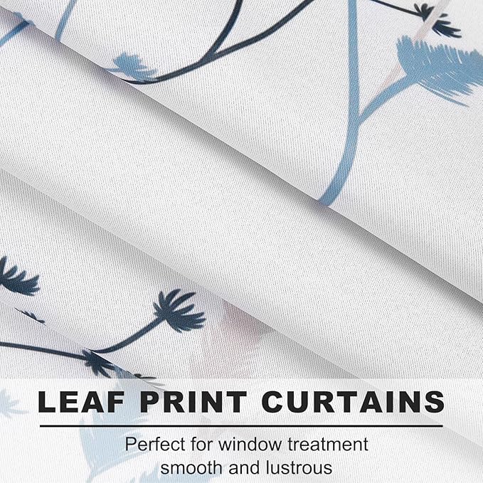 White Leaves Blackout Curtains 63 Inch Length, Room Darkening Curtains - Image 2