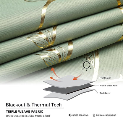 BUHUA Blackout Curtains Gold Foil Print Flower Vine Grommet Drapes, Room - Image 7