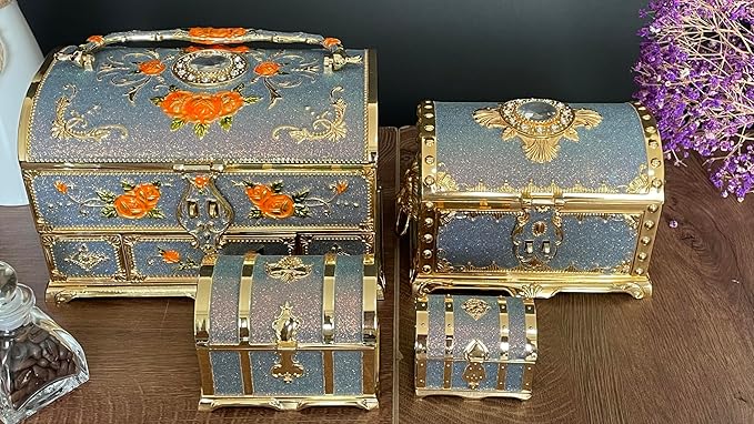 Retro Jewelry Box Arched Vintage Rectangular Metal Chest Necklace Ring Earrings - Image 6