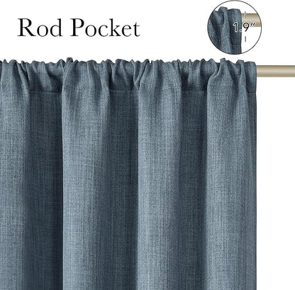 NICETOWN Mist Blue Faux Linen Room Darkening Rod Pocket Curtains 63 inch Length - Image 2