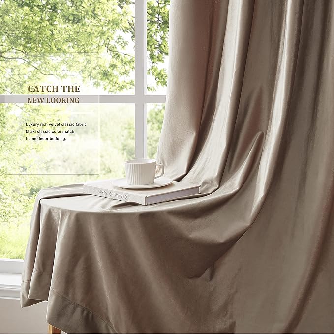 BULBUL Taupe Velvet Curtains 72 inch:Luxury Elegant Living Room - Image 6