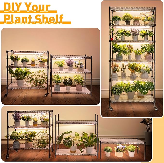 Meonum Indoor Greenhouse with Grow Lights, 6 Tier Metal Plant Shelf with Cover - Image 8