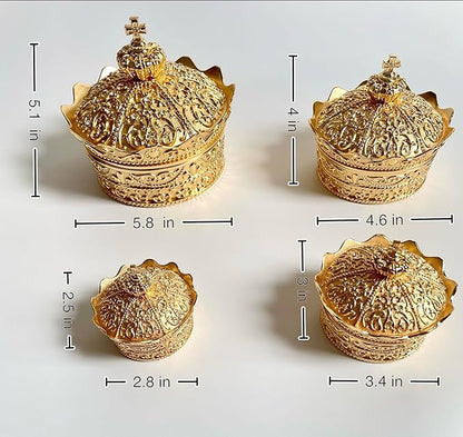Crown Shape Jewelry Chest, Yurt Style Vintage Metal Gem Box, Round Alloy Retro - Image 4