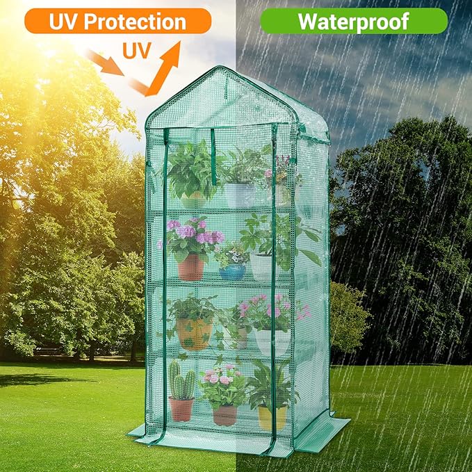 Mini Greenhouse with Screen Roof, Ohuhu Upgraded Portable 4 Tier Small - Image 3