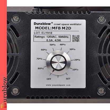 Durablow 220 CFM Air-Out Stainless Steel Crawl Space Vent Fan, Dual Fans - Image 3